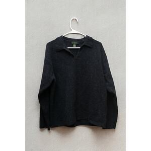 Vintage J.Crew 100% Lambswool Knit Polo Sweater Men’s L Charcoal Gray Made in UK